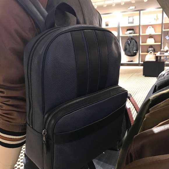 NWT COACH mens BOND BACKPACK IN PEBBLE LEATHER COACH BLACK/NAVY - Picture 6 of 7